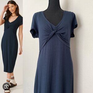 AnthropologieTLA Short Sleeve Navy Ribbed Knit Twist Front Maxi Dress Size M